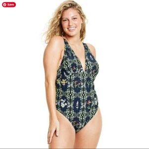 NWT Agua Bendita X Target Swim Suit | Navy Blue Floral Tile Cheeky One-Piece